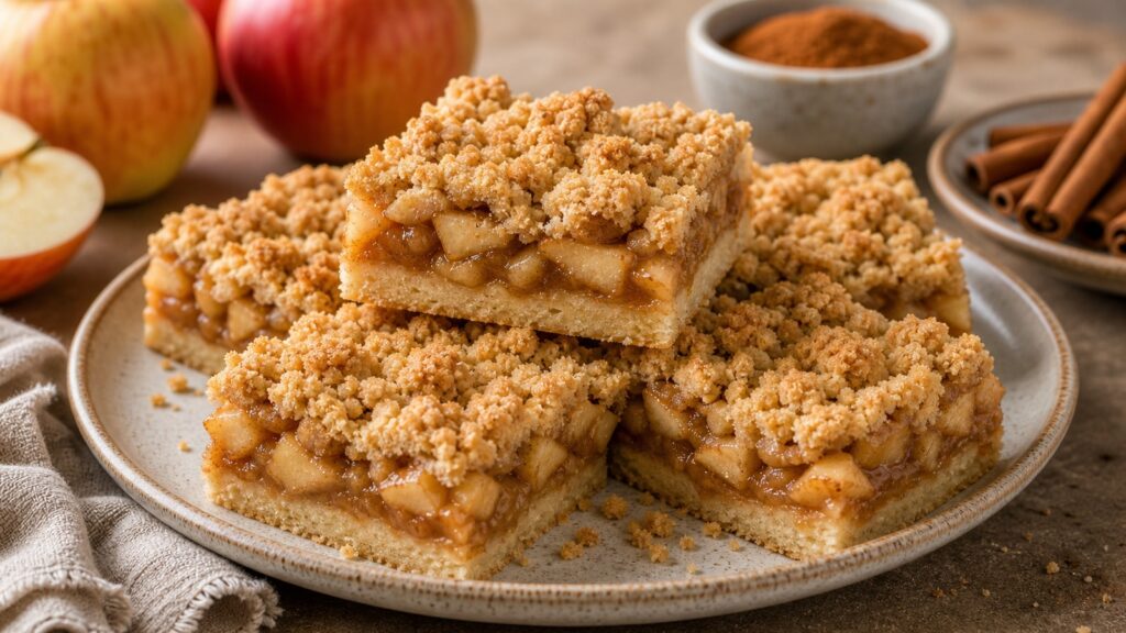 Apple pie bars with buttery crust, apple filling, and crumb topping