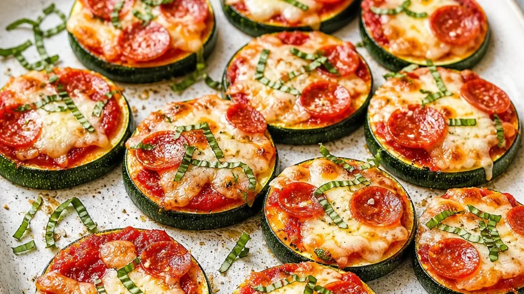 Finished Air Fryer Zucchini Pizza Bites ready to serve