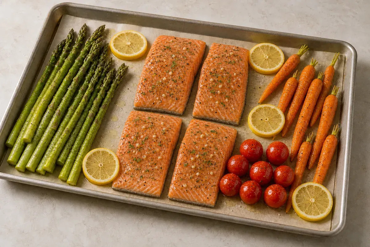 Season the salmon for Baked Salmon with Vegetables