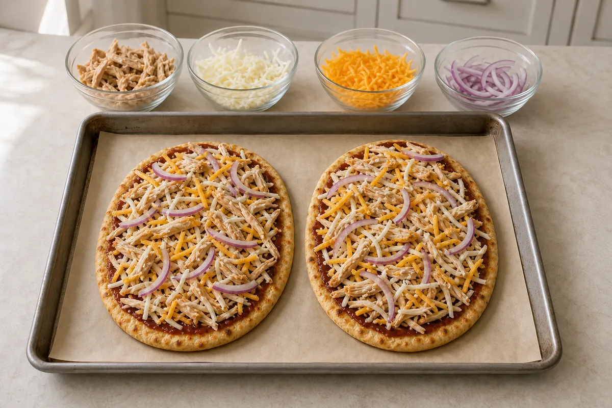 Add toppings for BBQ Chicken Flatbread