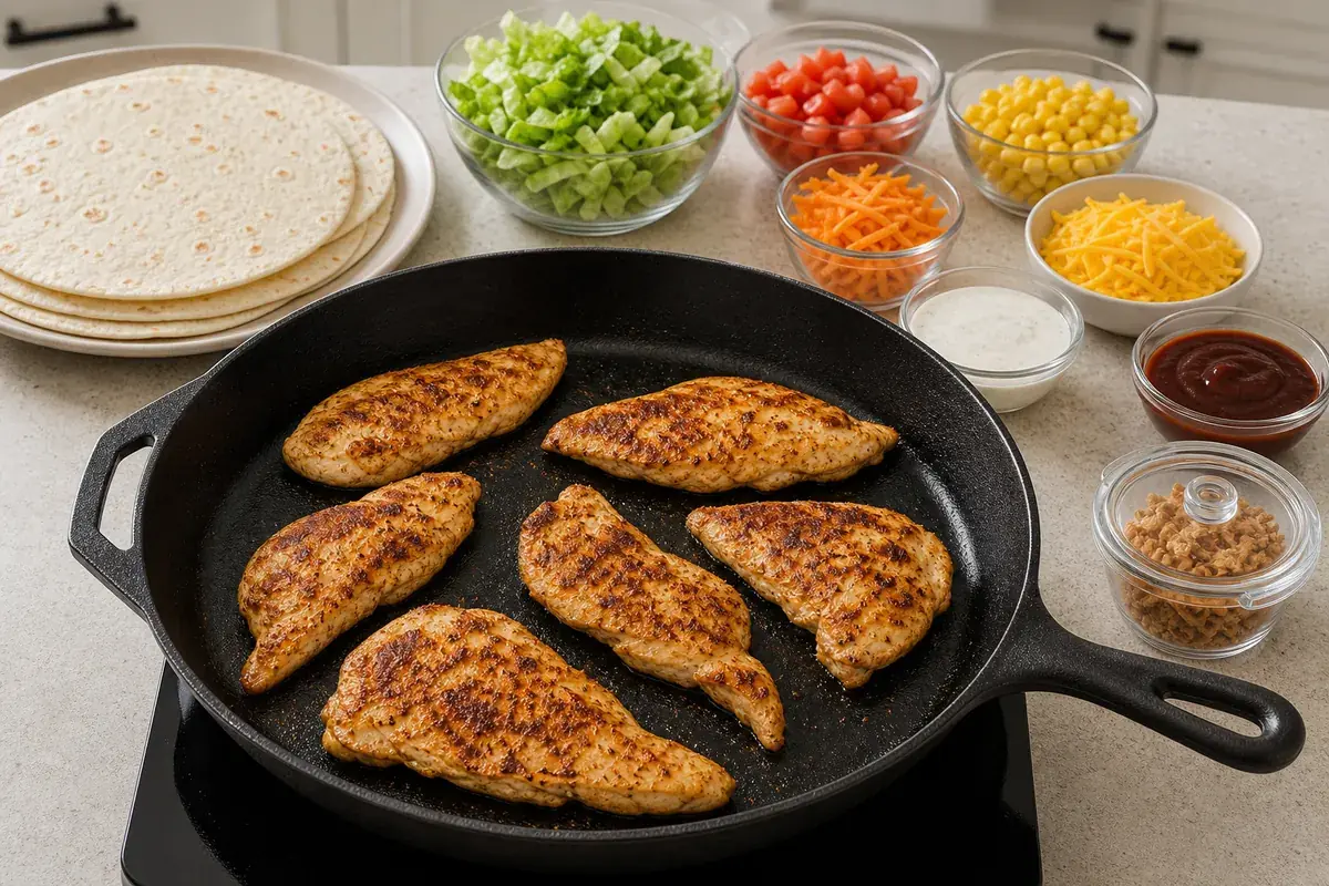 Sear until safely cooked for BBQ Chicken Ranch Wraps