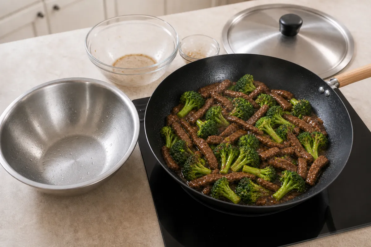 Add sauce for Beef and Broccoli Stir-Fry