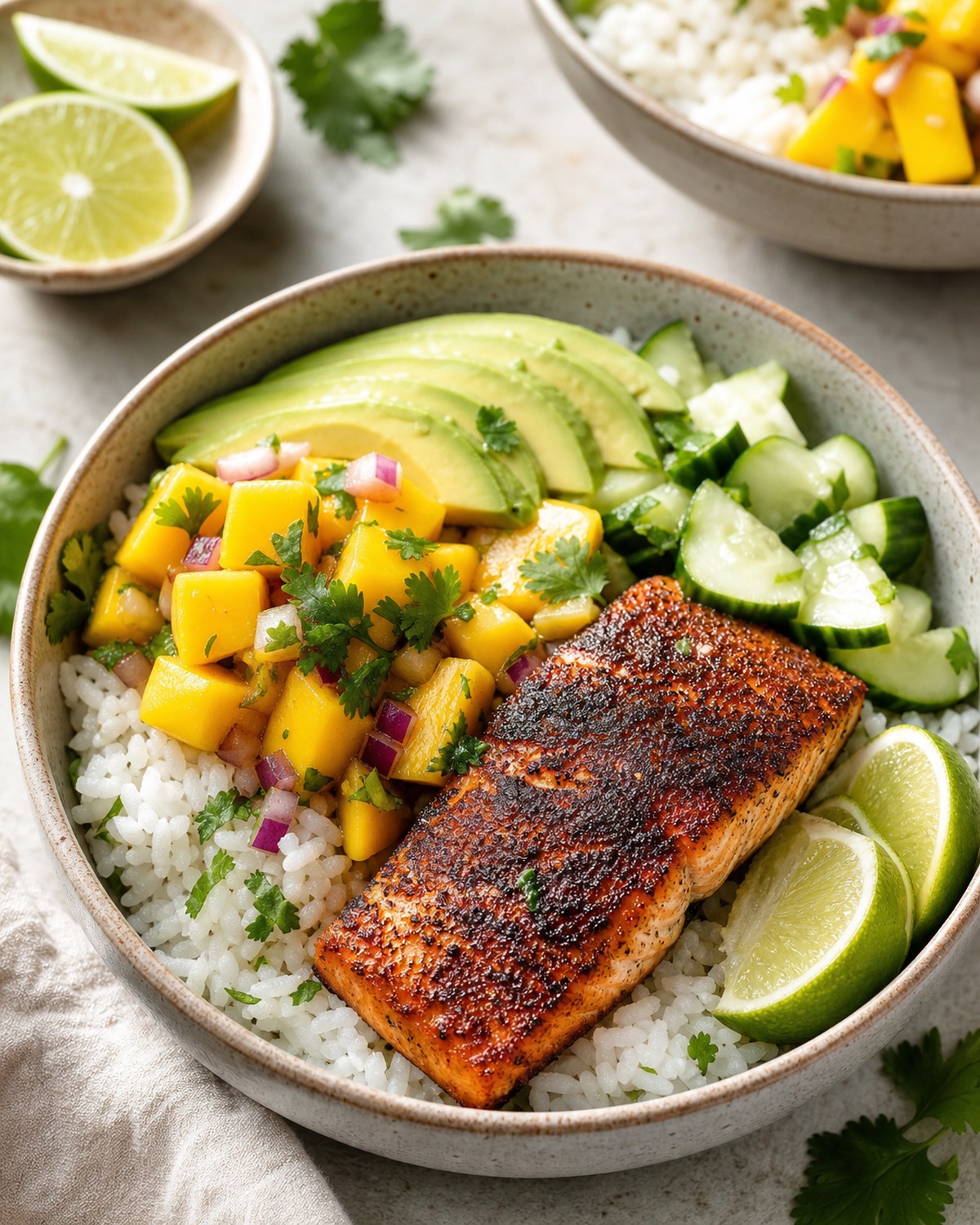 Blackened Salmon Mango Bowls