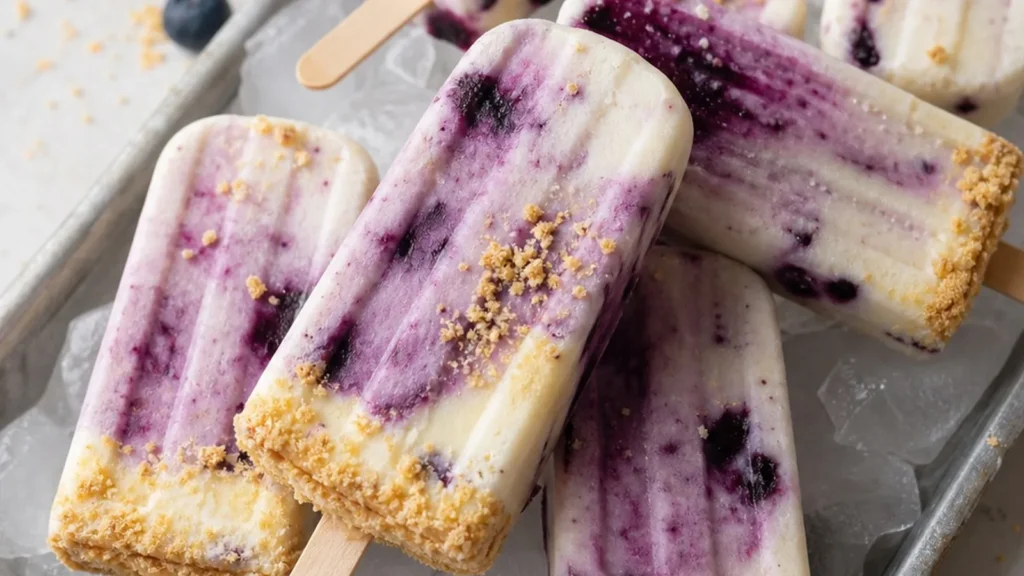 Finished Blueberry Cheesecake Popsicles ready to serve