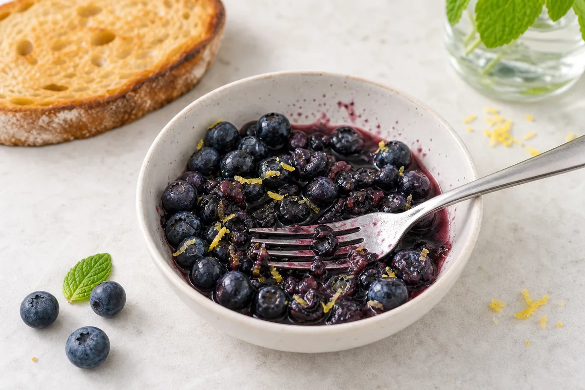 Prepare the berries for Blueberry Lemon Cottage Cheese Toast