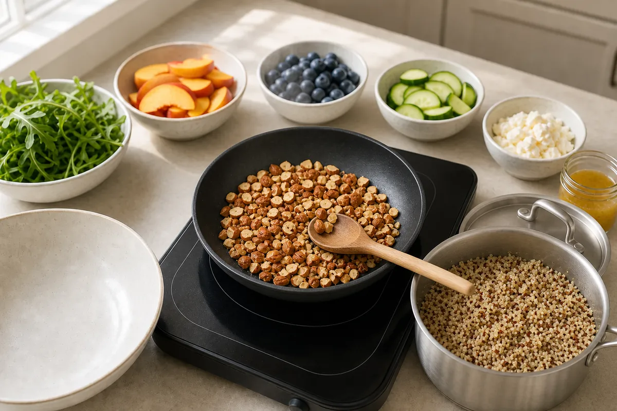Toast the almonds for Blueberry Peach Quinoa Salad