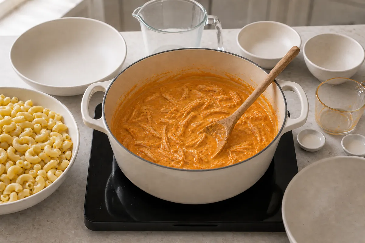 Add buffalo chicken for Buffalo Chicken Mac and Cheese