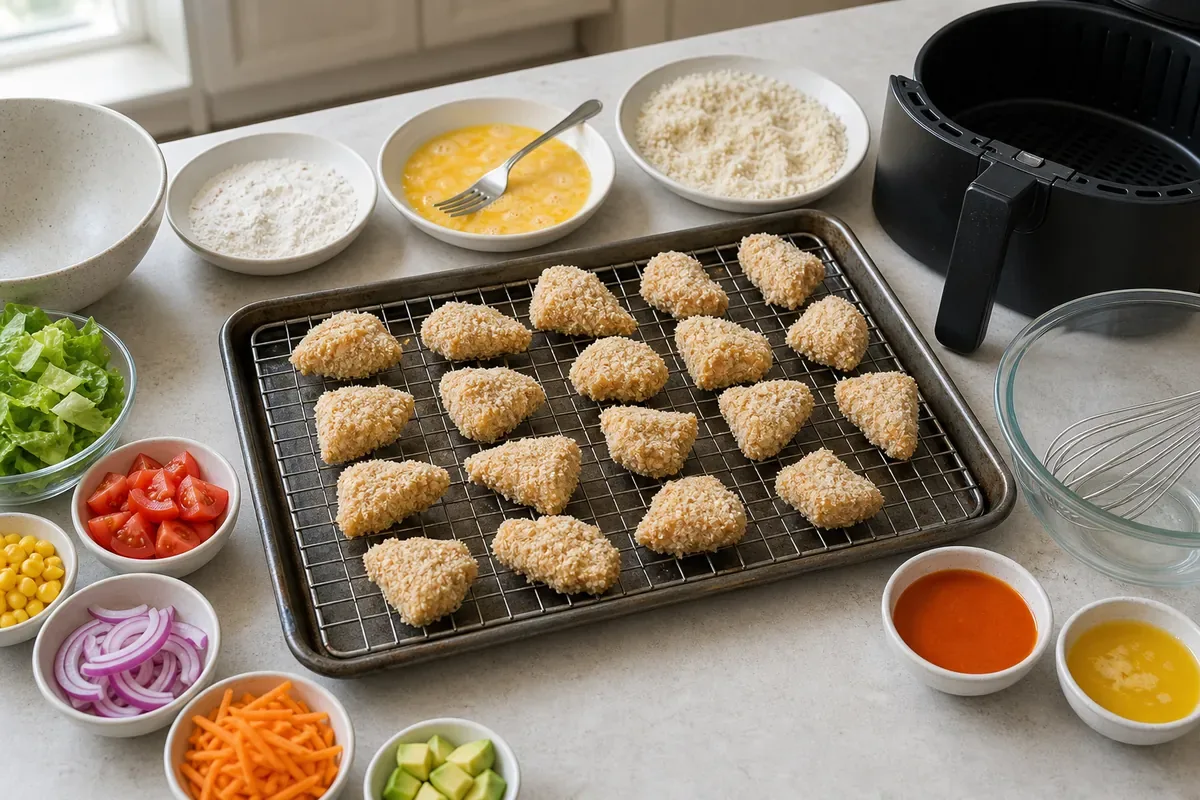 Bread the chicken for Buffalo Chicken Ranch Salad