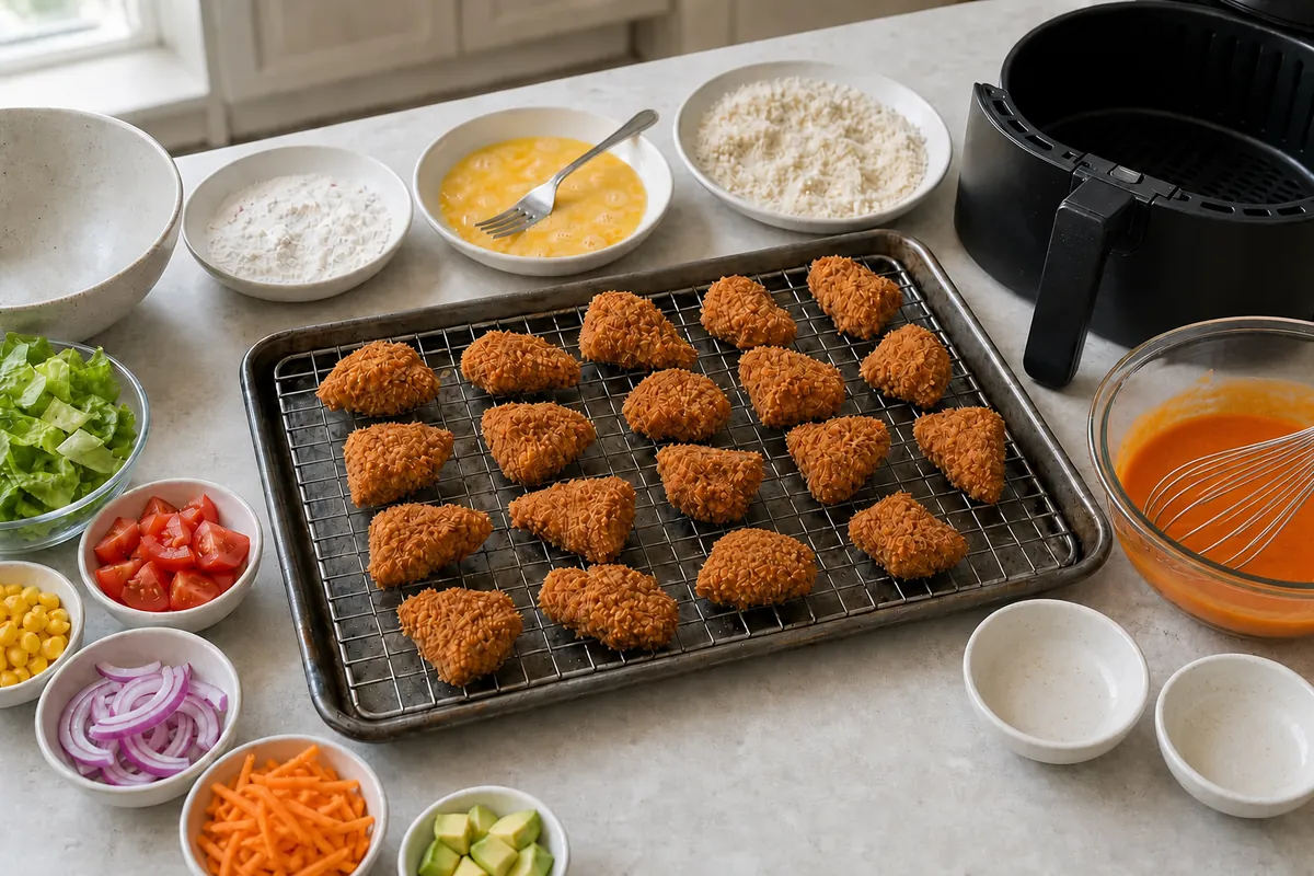 Make the buffalo coating for Buffalo Chicken Ranch Salad