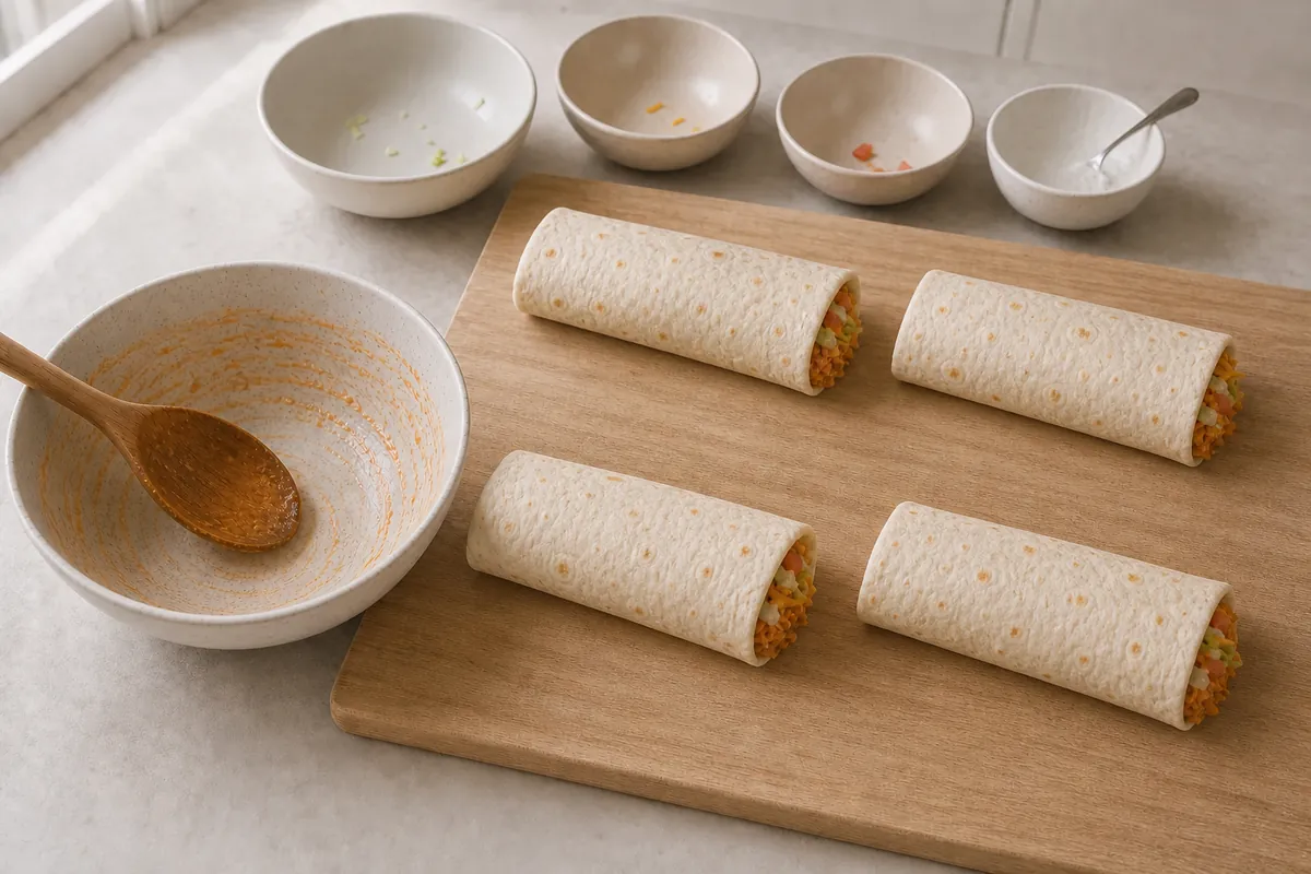Fold the wraps for Buffalo Chicken Wraps