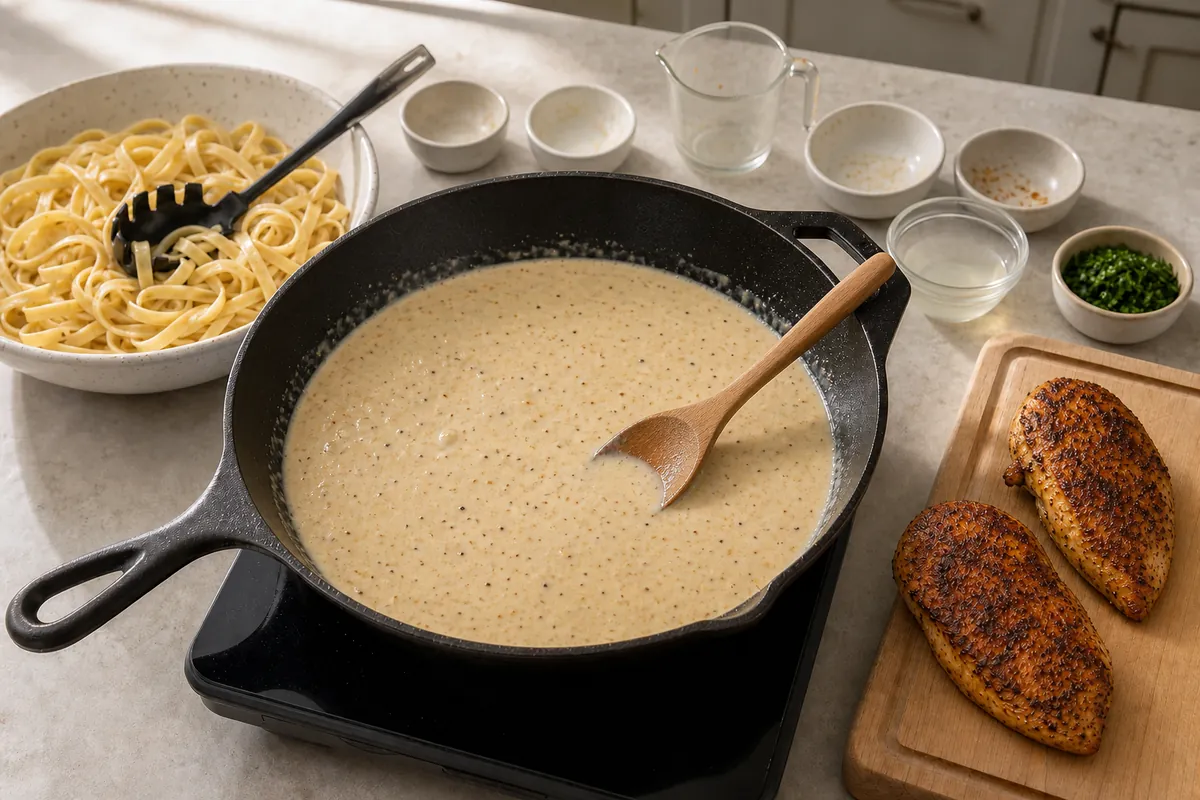 Make the alfredo sauce for Cajun Chicken Alfredo
