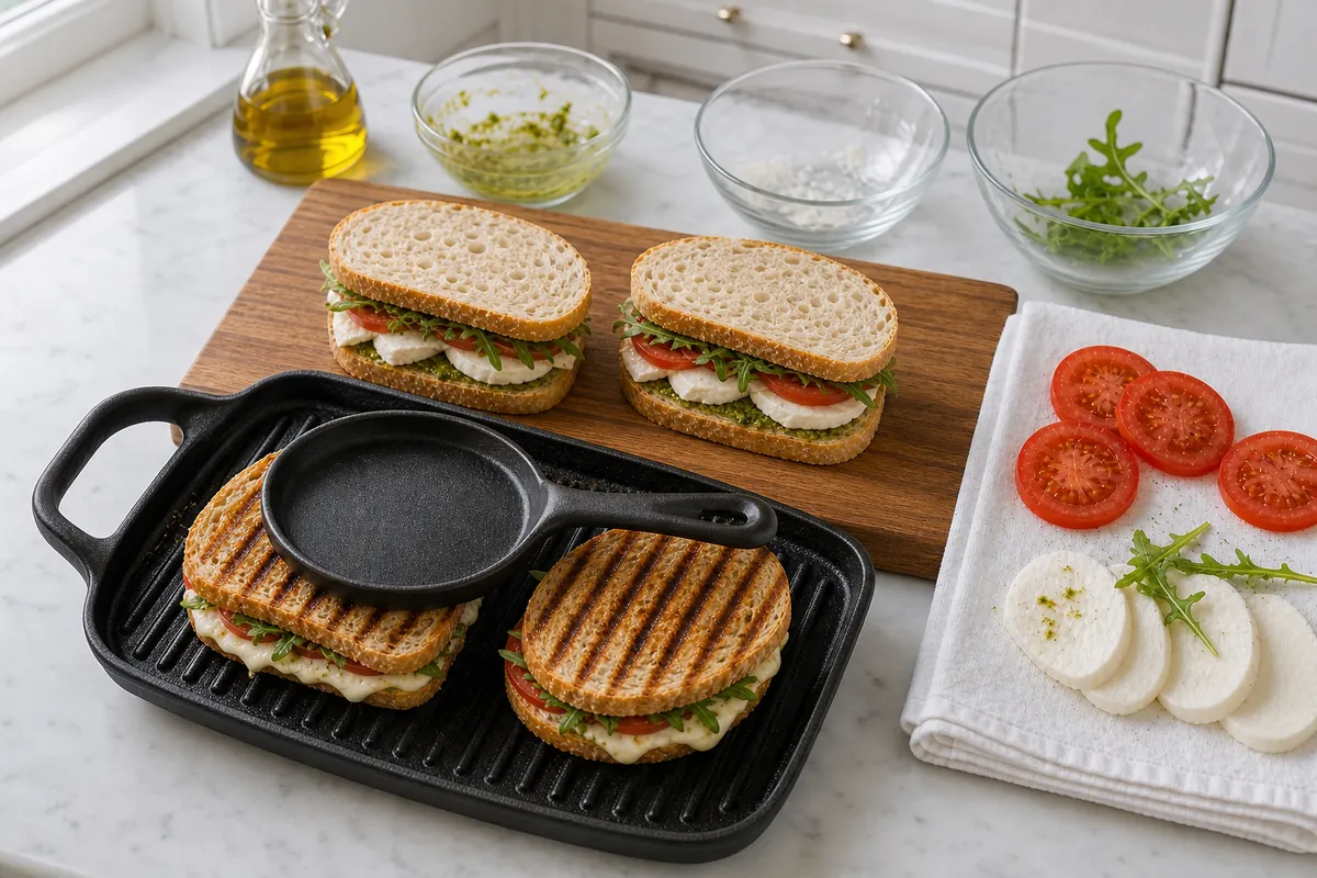 Press the panini for Caprese Pesto Turkey Panini