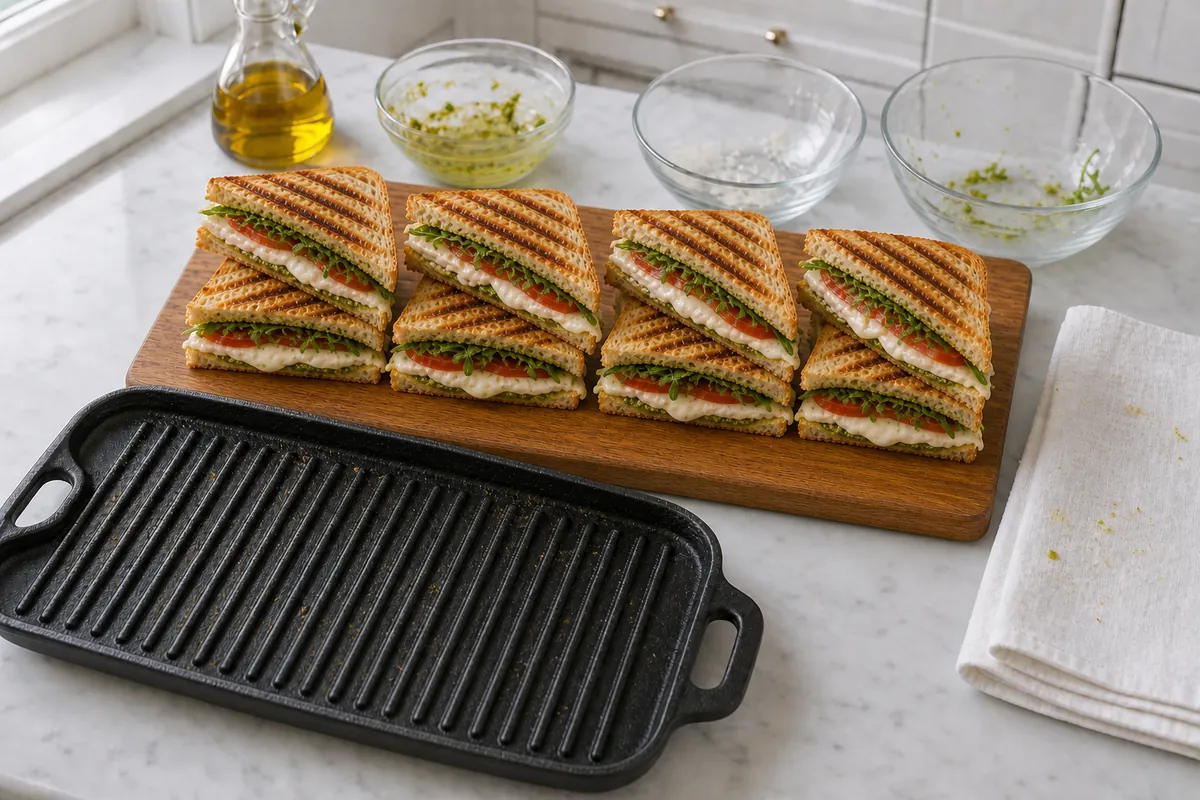 Slice and serve for Caprese Pesto Turkey Panini