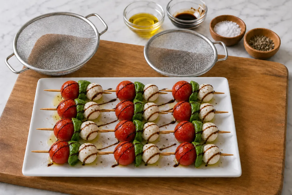 Add balsamic glaze for Caprese Skewers
