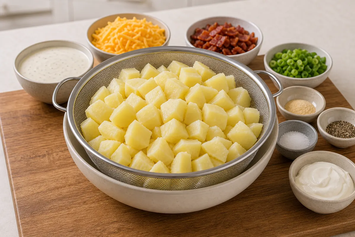 Cook the potatoes for Cheddar Bacon Ranch Potato Salad