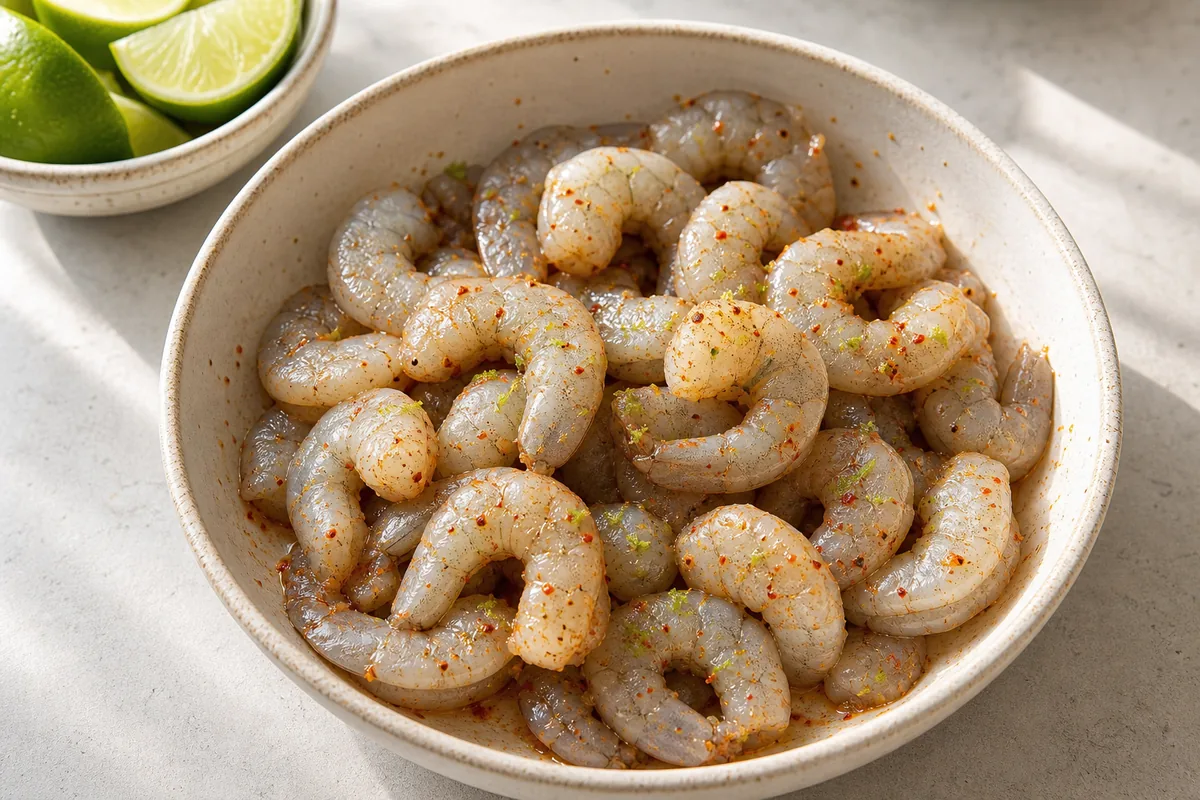 Season the shrimp for Chili Lime Grilled Shrimp Tacos