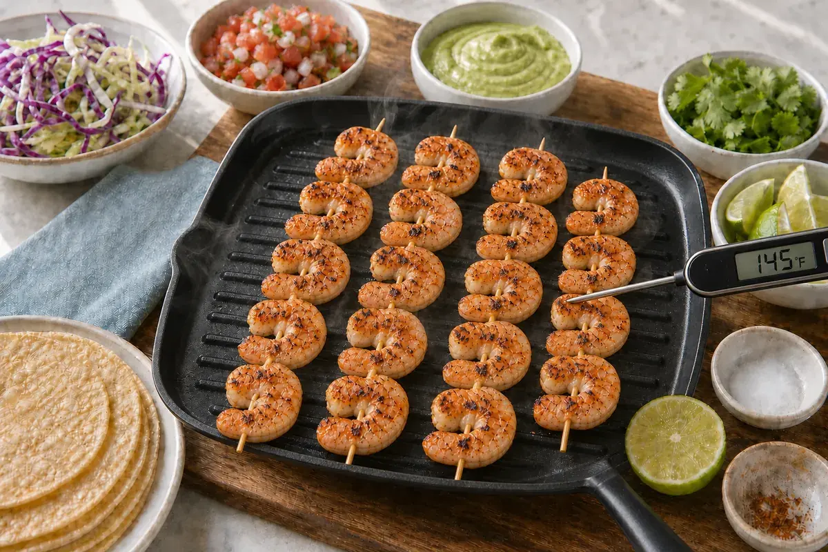 Grill to doneness for Chili Lime Grilled Shrimp Tacos