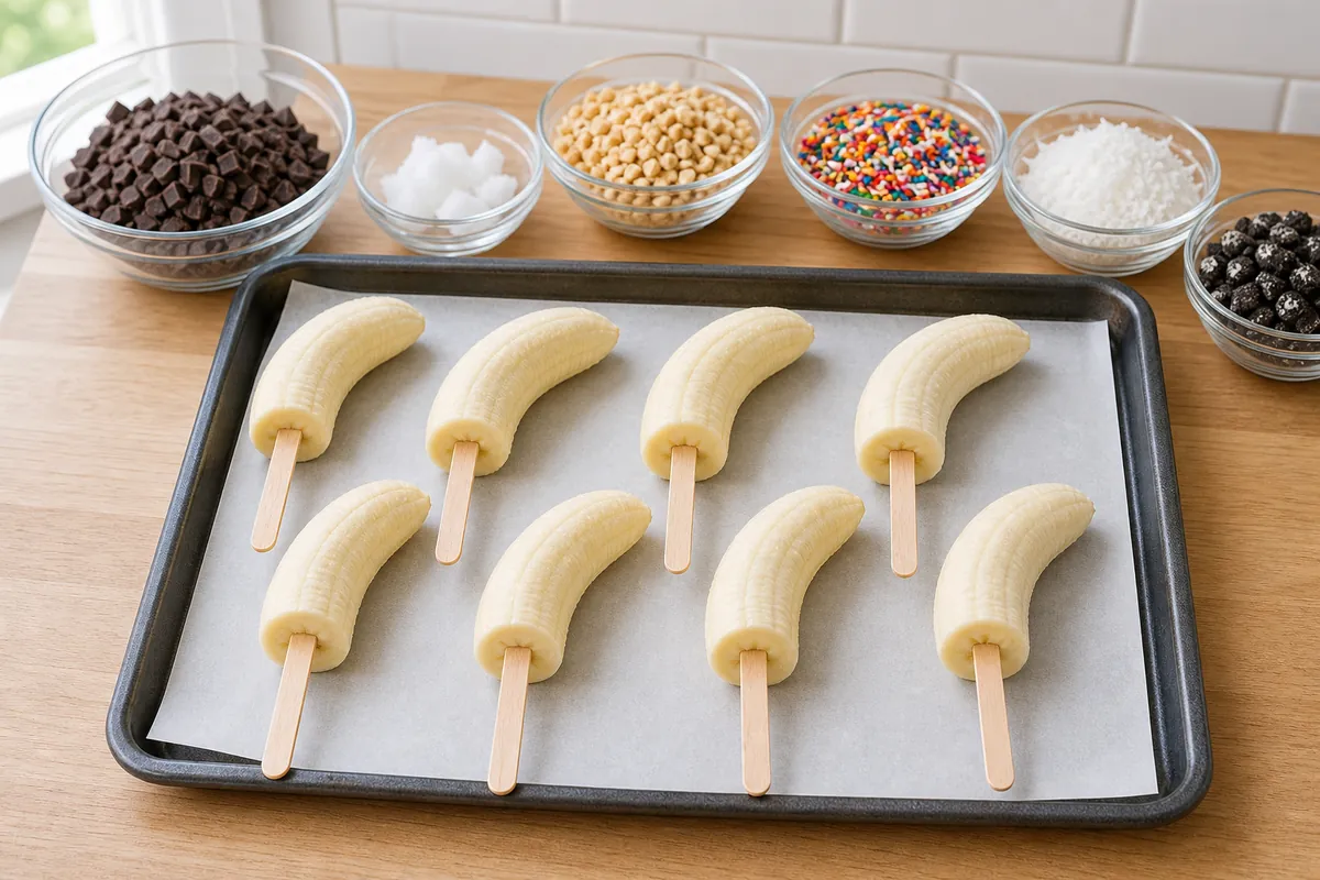 Prepare the bananas for Chocolate-Covered Frozen Bananas