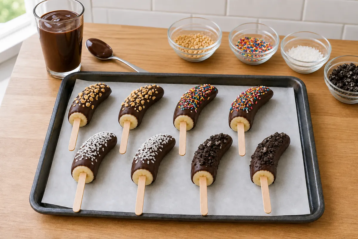 Dip and decorate for Chocolate-Covered Frozen Bananas