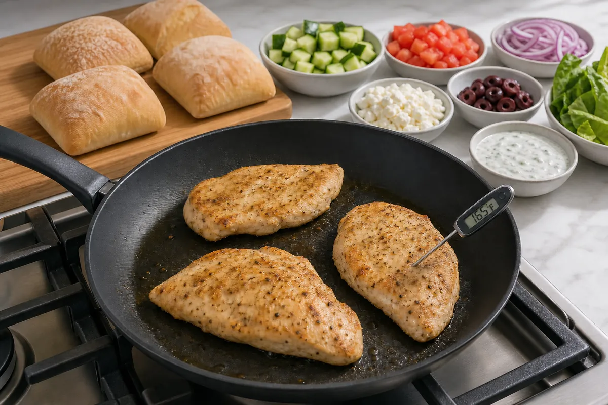 Cook safely for Chopped Greek Chicken Sandwich