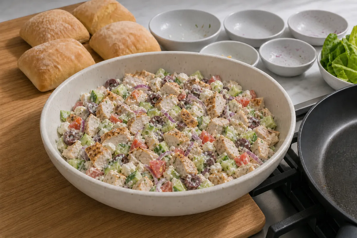 Chop and combine for Chopped Greek Chicken Sandwich