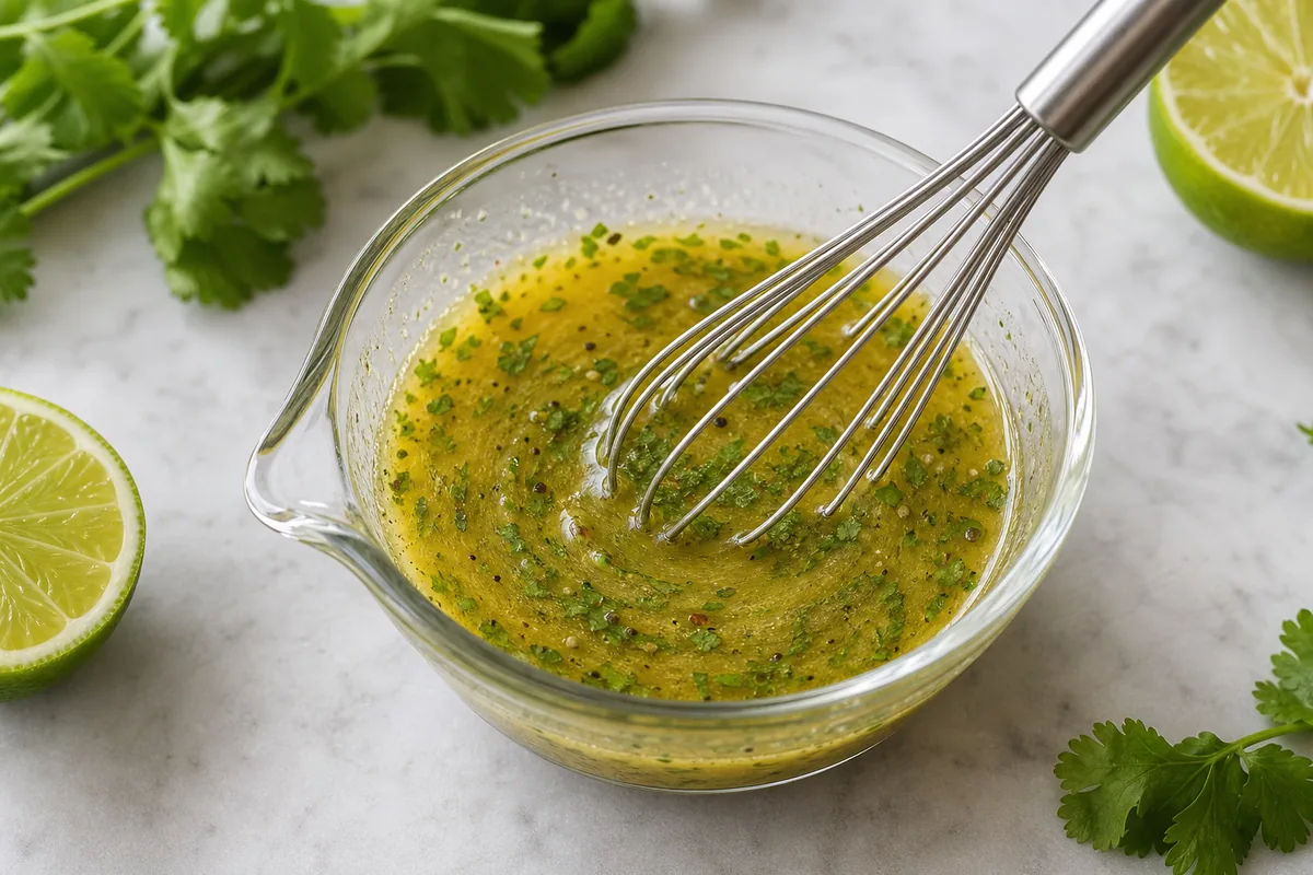 Whisk the dressing for Cowboy Caviar Avocado Salad