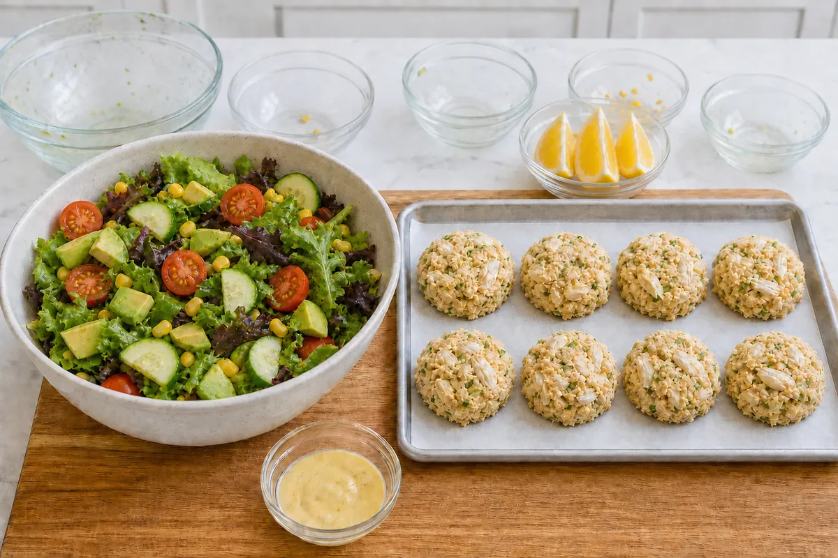 Prepare the salad for Crab Cake Summer Salad