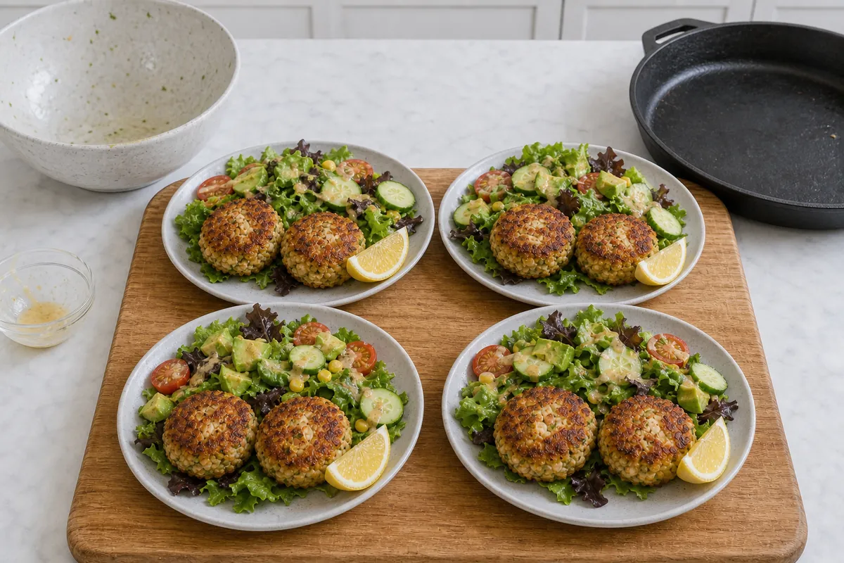 Plate the salad for Crab Cake Summer Salad