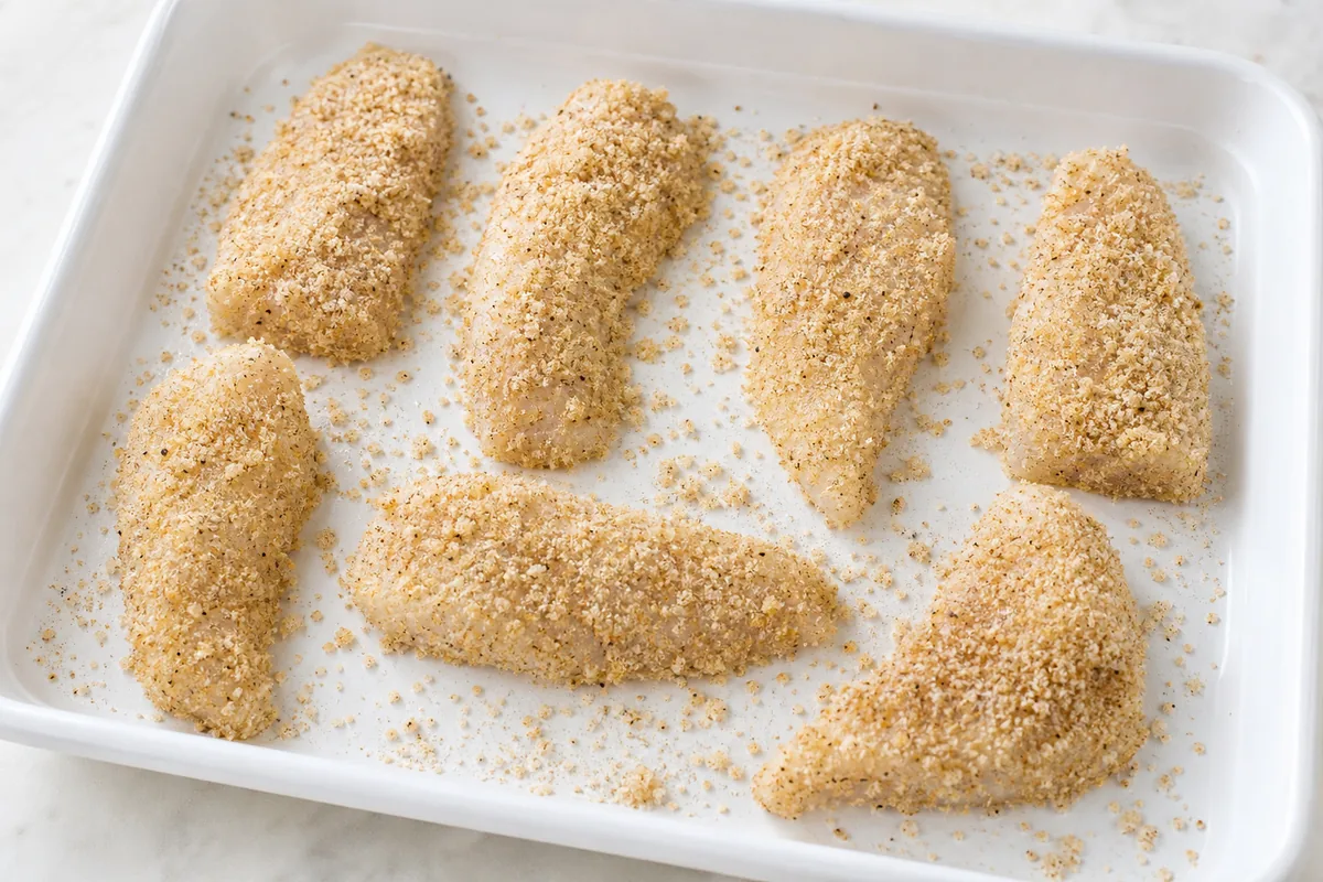 Bread the fish for Crispy Fish Taco Lettuce Wraps