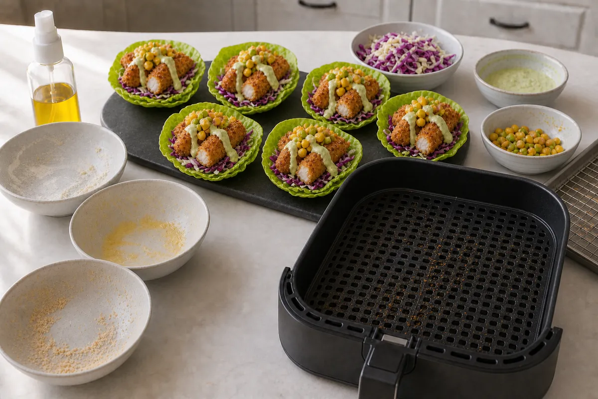 Build the wraps for Crispy Fish Taco Lettuce Wraps