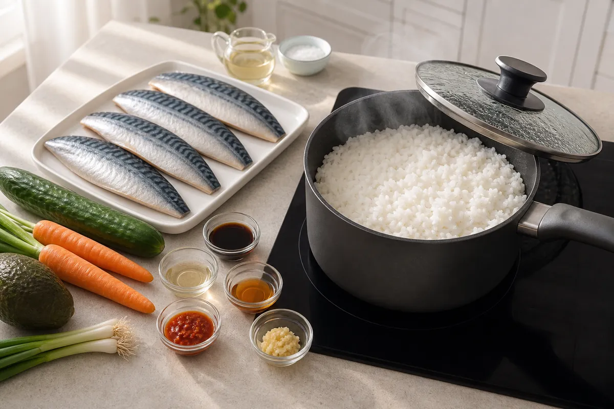 Cook the rice for Crispy Mackerel Rice Bowls