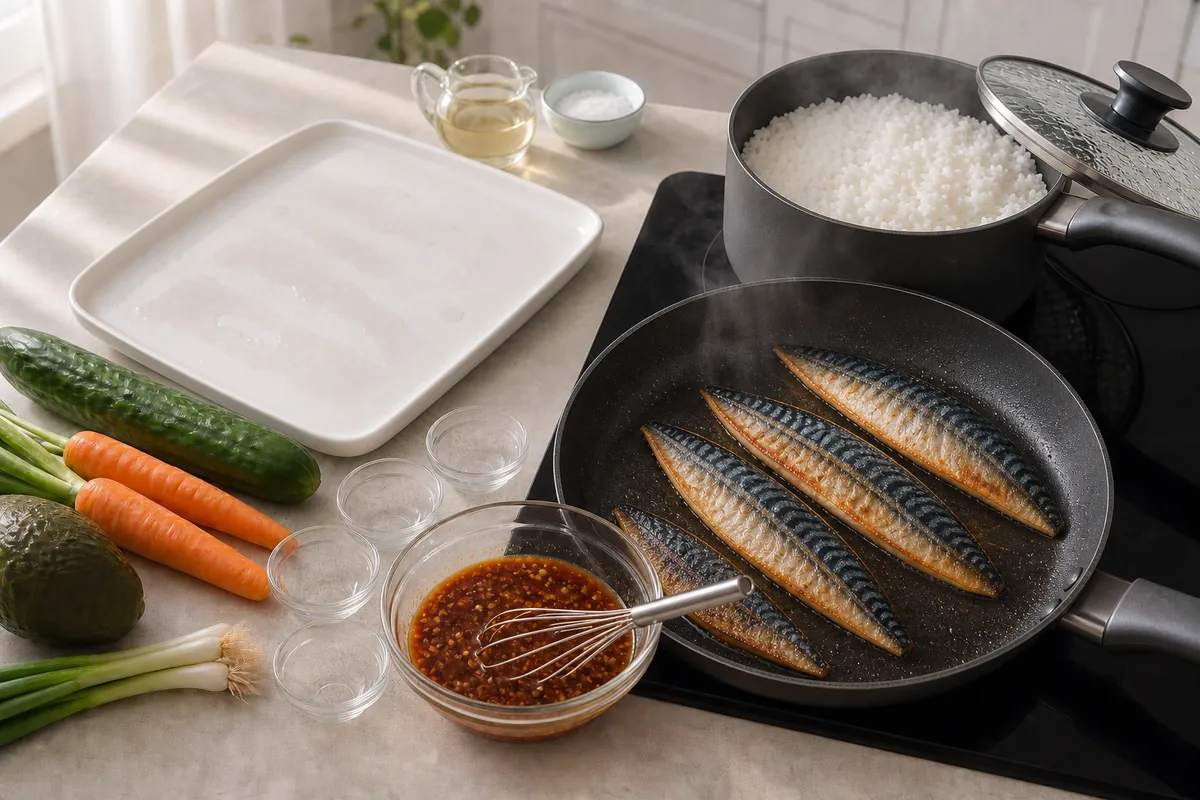 Crisp the skin for Crispy Mackerel Rice Bowls