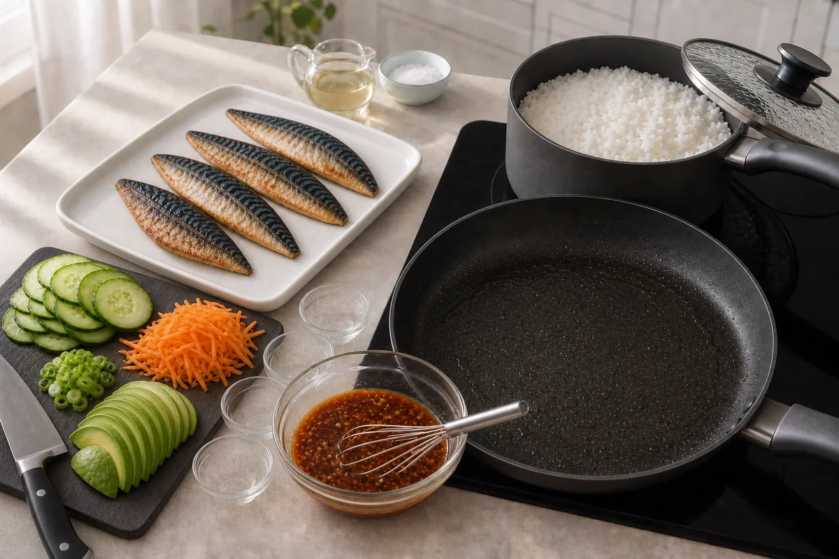 Prepare the toppings for Crispy Mackerel Rice Bowls