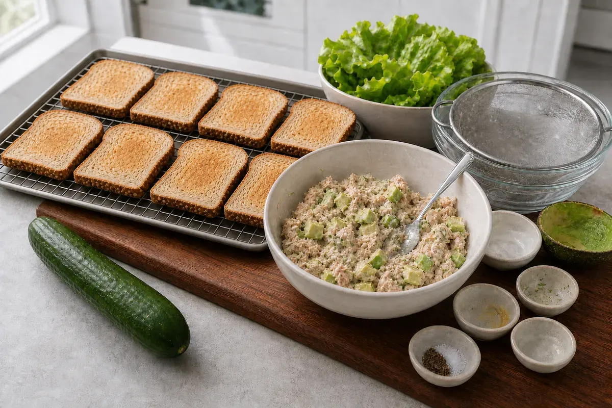 Prepare the bread for Cucumber Avocado Tuna Sandwich
