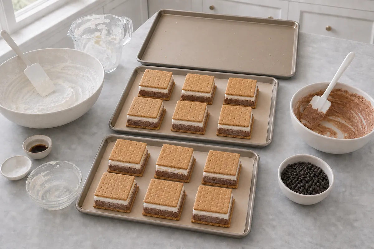 Top and freeze for Frozen S’mores Sandwiches