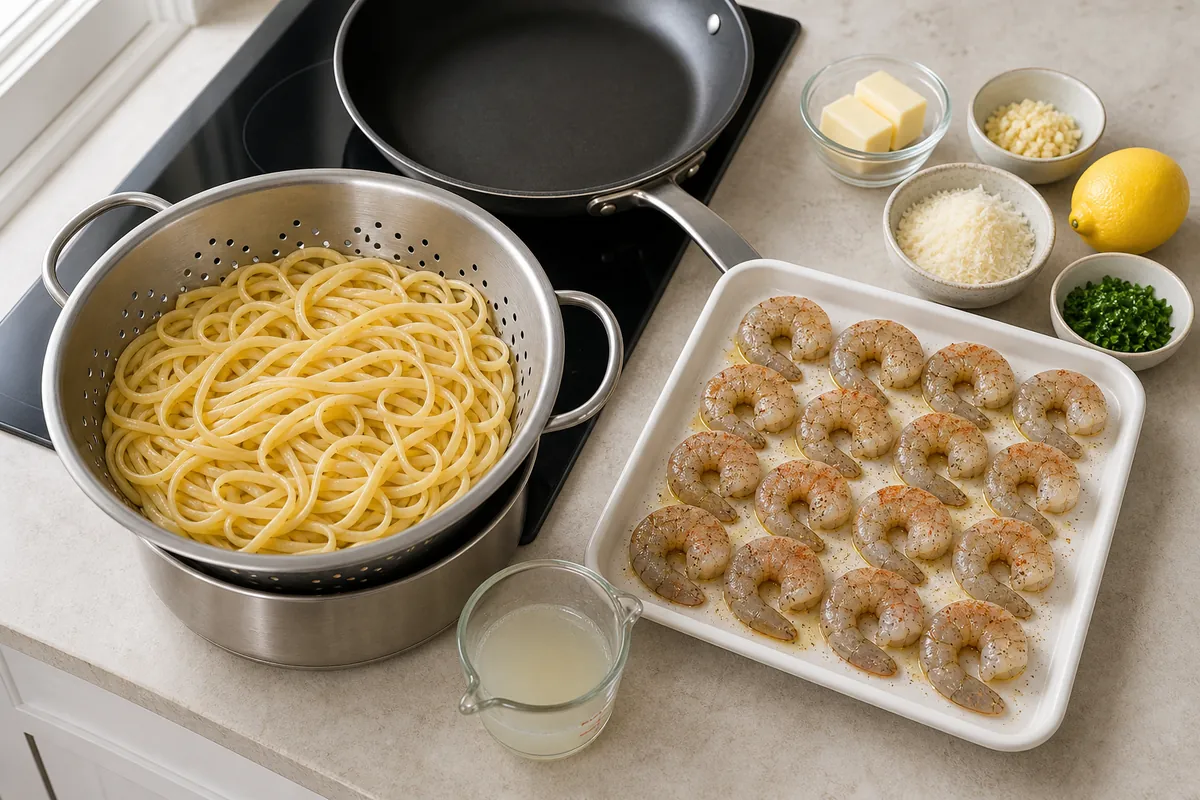 Prepare the pasta for Garlic Butter Shrimp Pasta