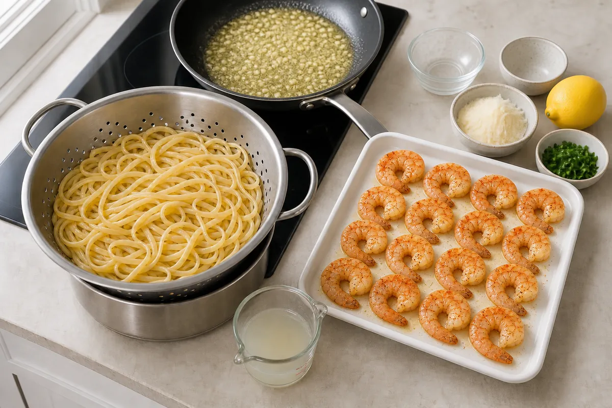 Make the garlic butter sauce for Garlic Butter Shrimp Pasta
