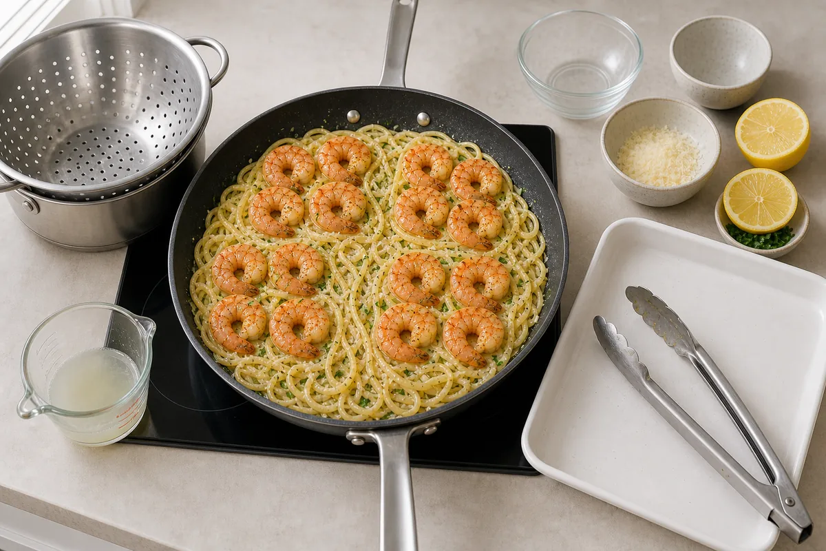 Combine everything for Garlic Butter Shrimp Pasta