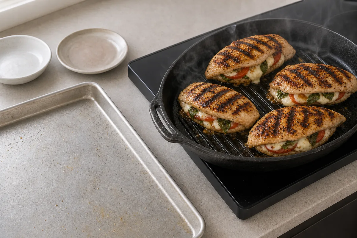 Turn and finish for Grilled Caprese Stuffed Chicken
