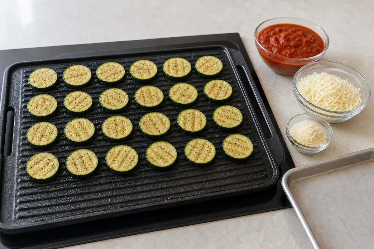 Grill the rounds for Grilled Zucchini Parmesan Stacks