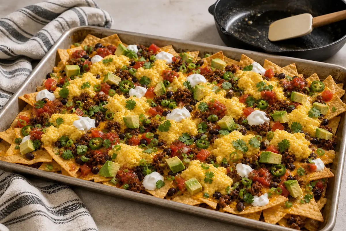 Add fresh toppings for Loaded Breakfast Nachos