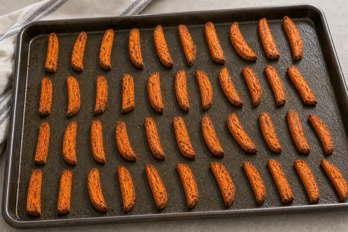 Bake the fries for Loaded Sweet Potato Fries