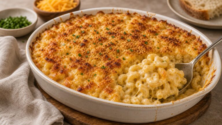Macaroni and Cheese Bake recipe served fresh with a beautiful homemade presentation