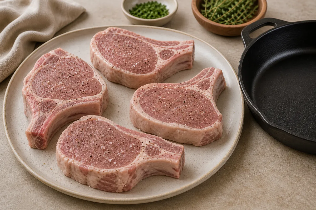 Season the pork for Maple Glazed Pork Chops