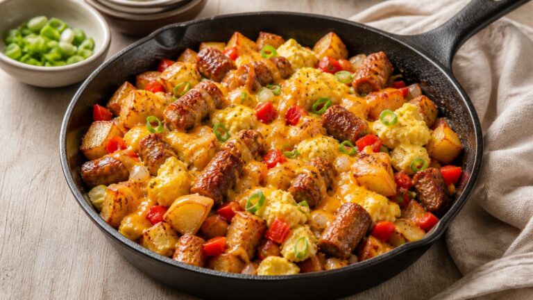 Maple Sausage Breakfast Skillet recipe served fresh with a beautiful homemade presentation