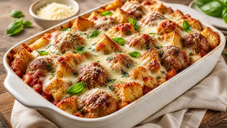 Meatball Sub Casserole recipe served fresh with a beautiful homemade presentation