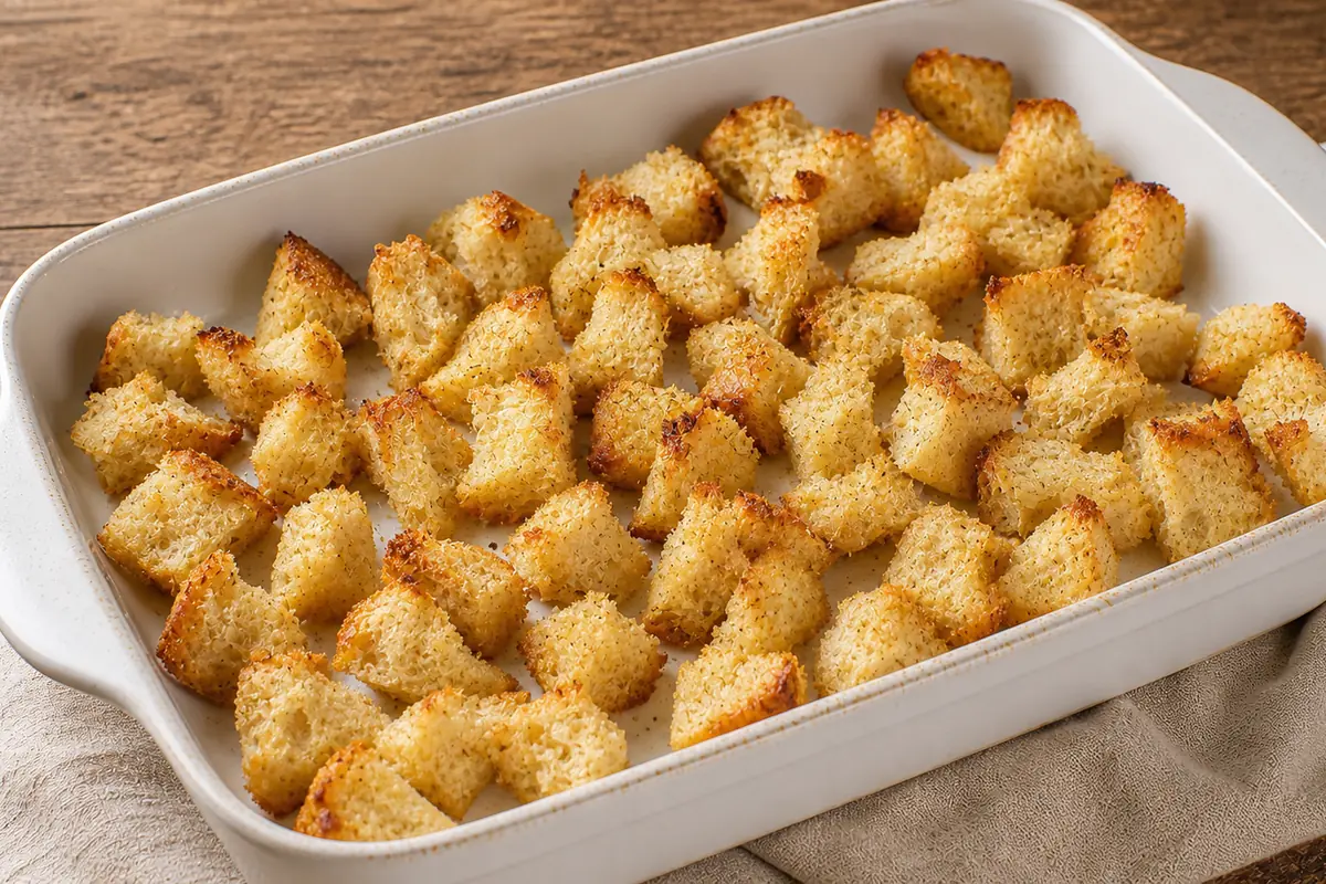 Toast the bread for Meatball Sub Casserole