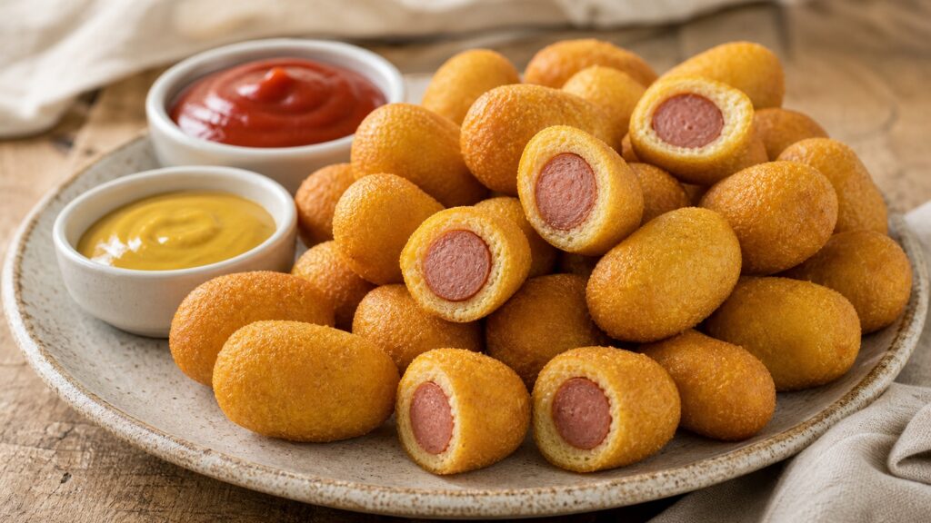 Mini Corn Dog Bites recipe served fresh with a beautiful homemade presentation