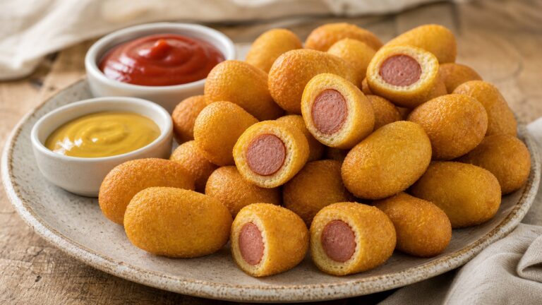 Mini Corn Dog Bites recipe served fresh with a beautiful homemade presentation