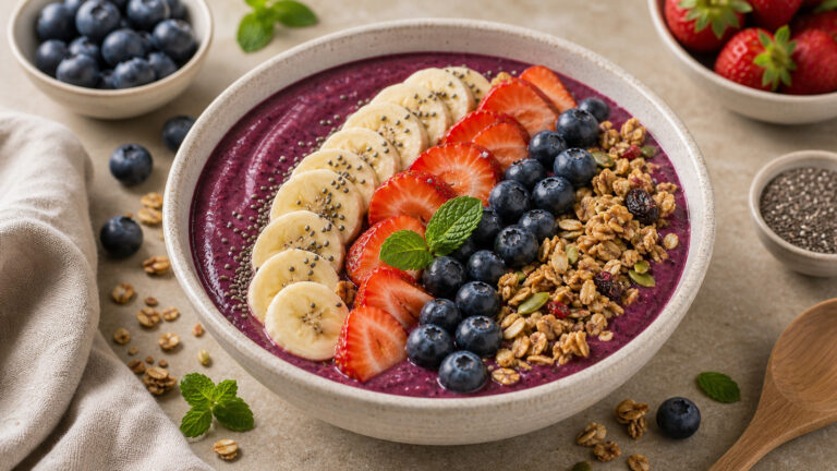 Mixed Berry Smoothie Bowl recipe served fresh with a beautiful homemade presentation